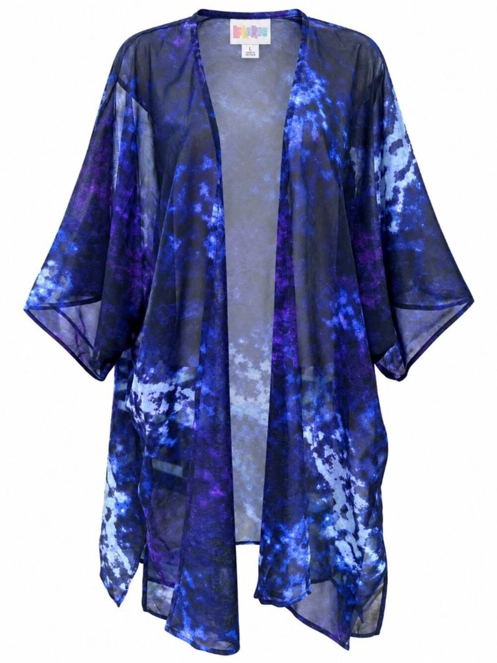 LuLaRoe Shirley Size Large Blue Purple Galaxy Print Sheer Kimono Duster Cover Up